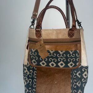 Clea Ray Cowhide and Canvas Tote Bag